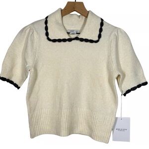 Song of Style Cream Sweater with Gray Scallop Trim on Peter Pan Collar